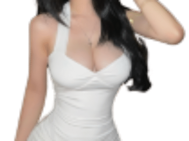 Woman in a white halter-neck mini dress