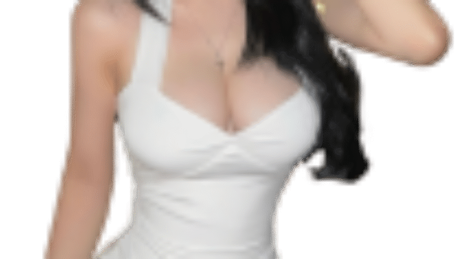 Woman in a white halter-neck mini dress