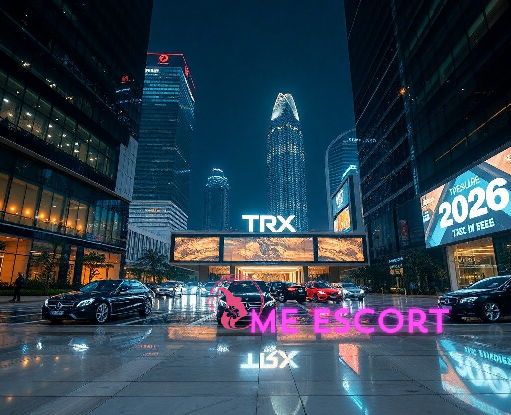 TRX Kuala Lumpur skyline at night with luxury cars