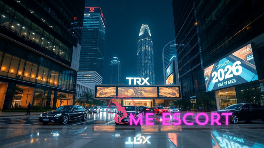 TRX Kuala Lumpur skyline at night with luxury cars